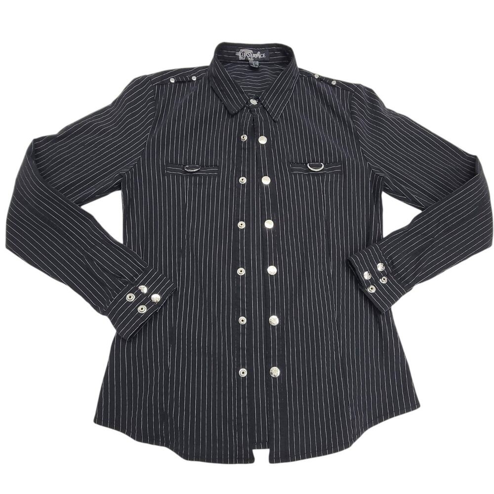 Lip Service Vintage Womens Pinstripe Shirt L Gangsta Pranksta Goth Punk Y2K